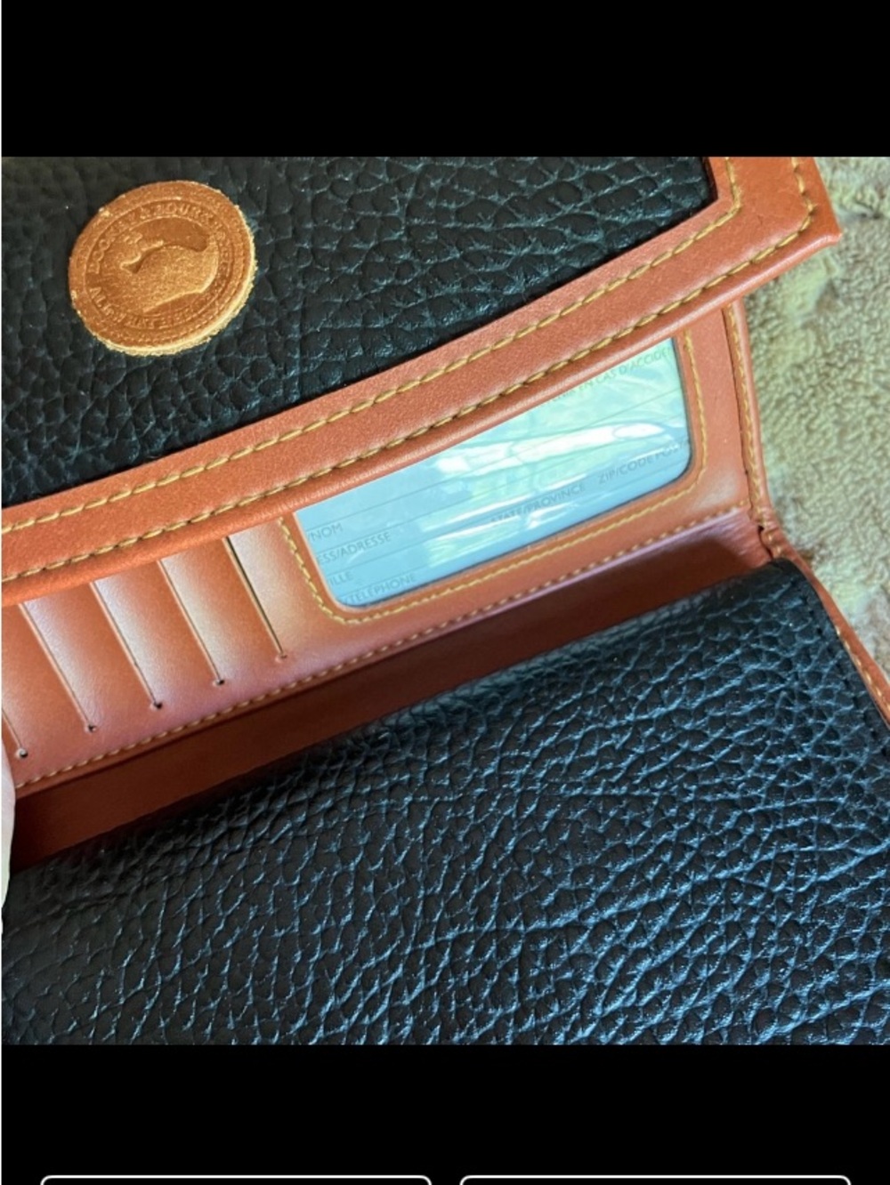 Dooney & Bourke Black Pebbled Leather Wallet with Tan Trim - Picture 16 of 16